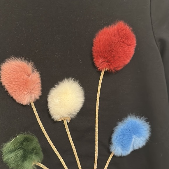 black shirt with fluffy bouquets of colorful cotton flowers - Picture 3 of 4